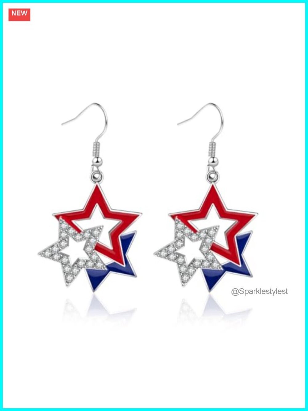 American Flag Star Dangle Earrings Patriotic Jewelry
